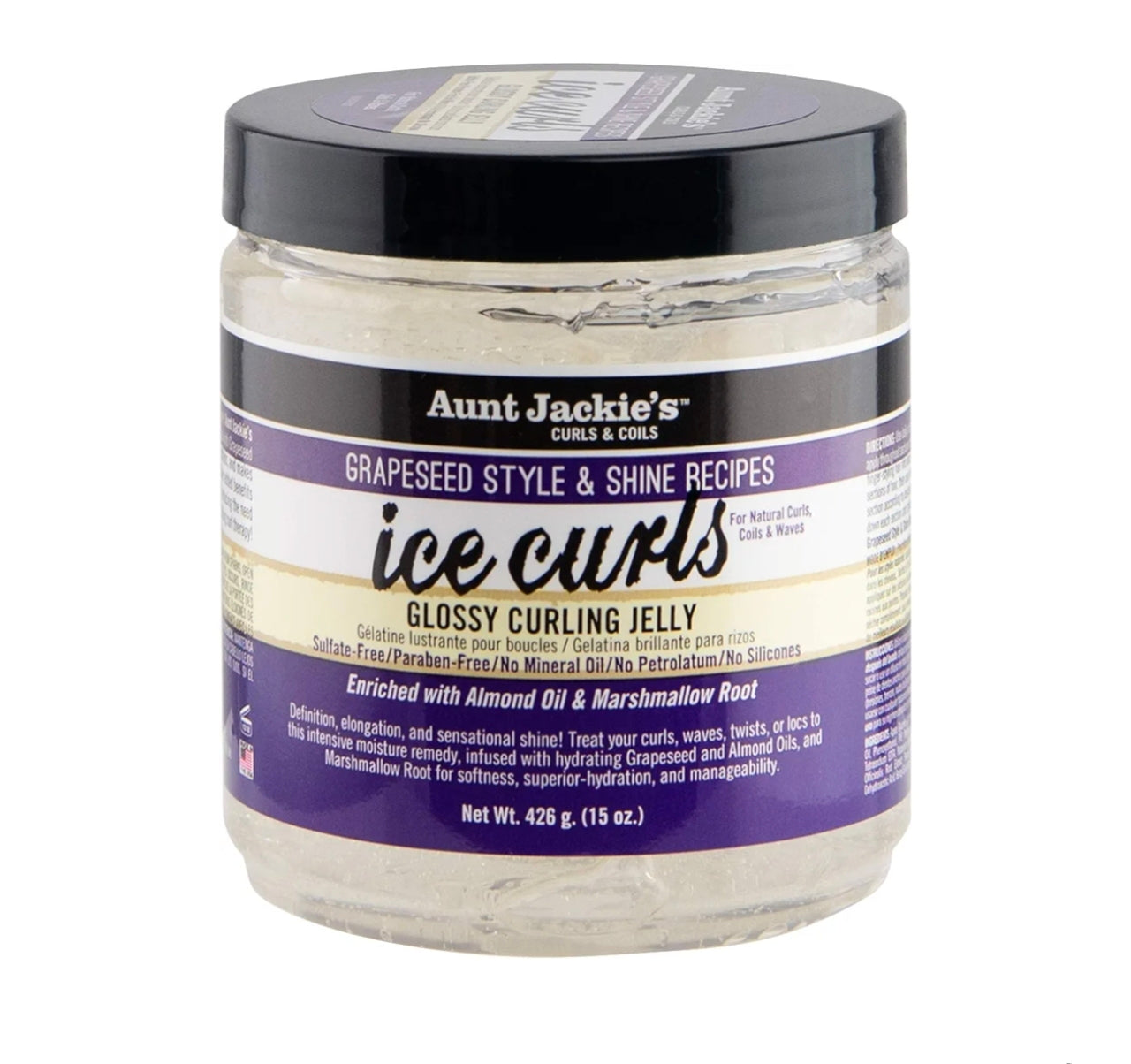 Gelatina Rizadora Brillante Ice Curls (Semillas de Uva) – Aunt Jackie’s – 15 oz