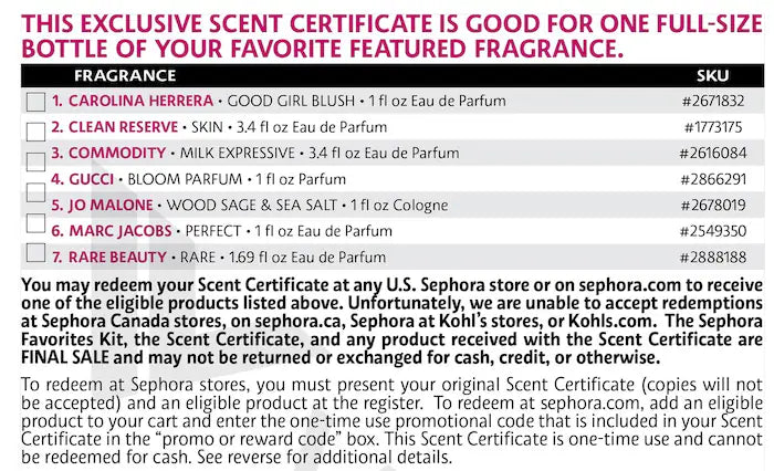 Set de muestra de perfumes de lujo para las fiestas con cupón canjeable Favoritos de Sephora