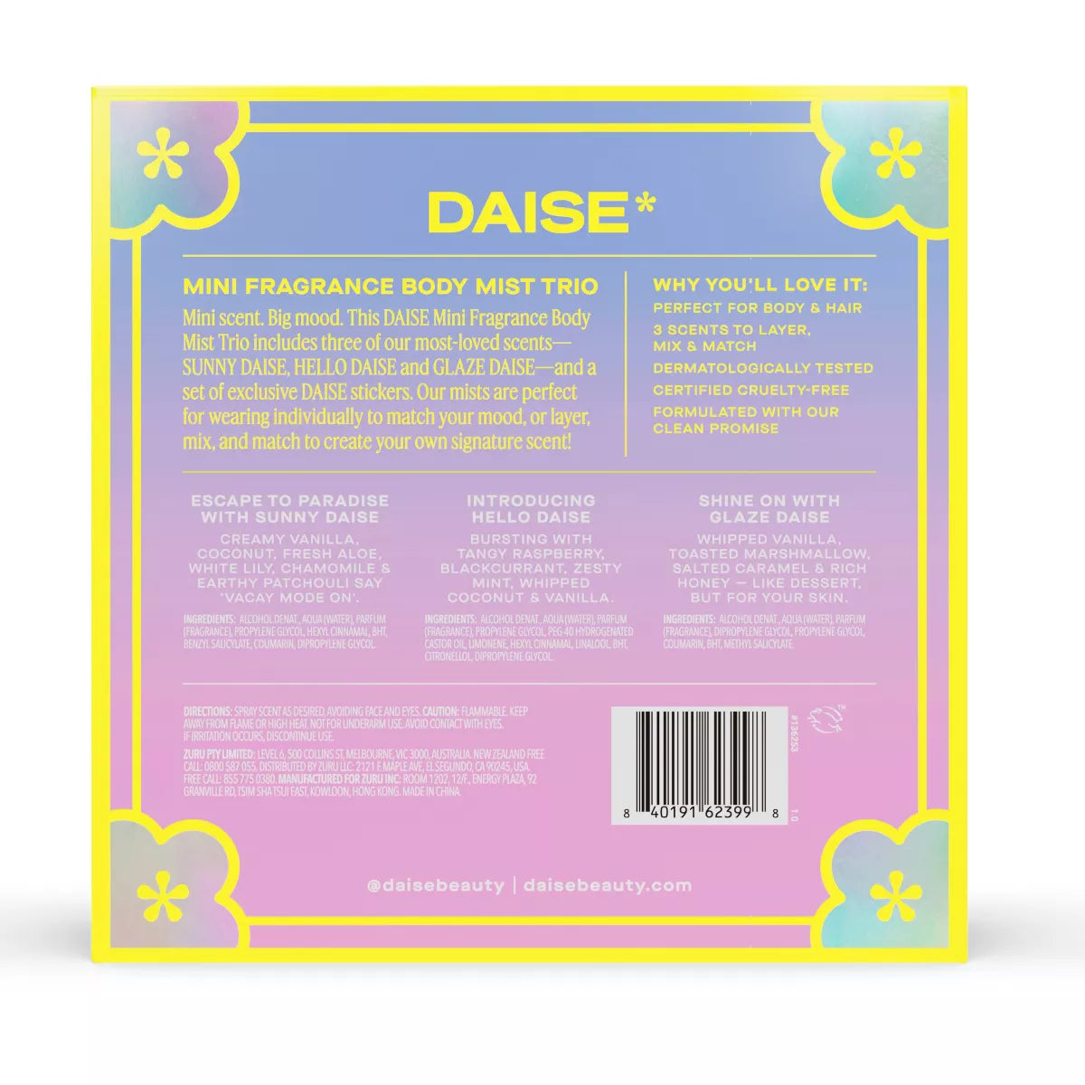 DAISE Mini Mist Trio – Set de 3 Brumas Corporales Perfumadas de 30 ml *preventa*