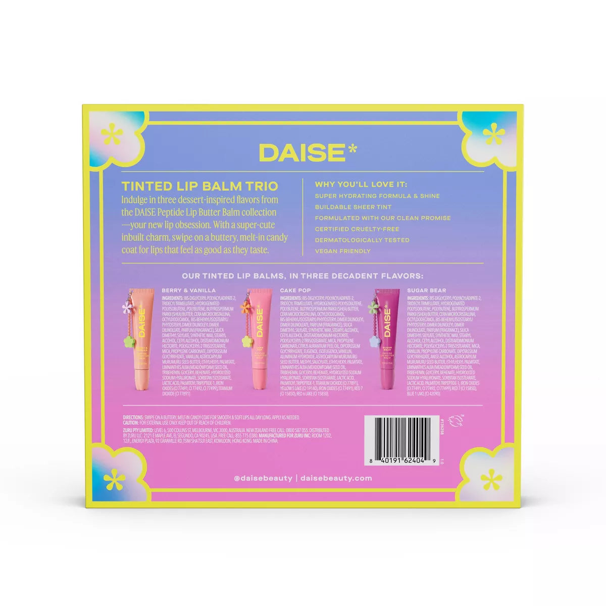 DAISE Tinted Lip Balm Trio – Set de 3 Bálsamos Labiales con Color. *Preventa*