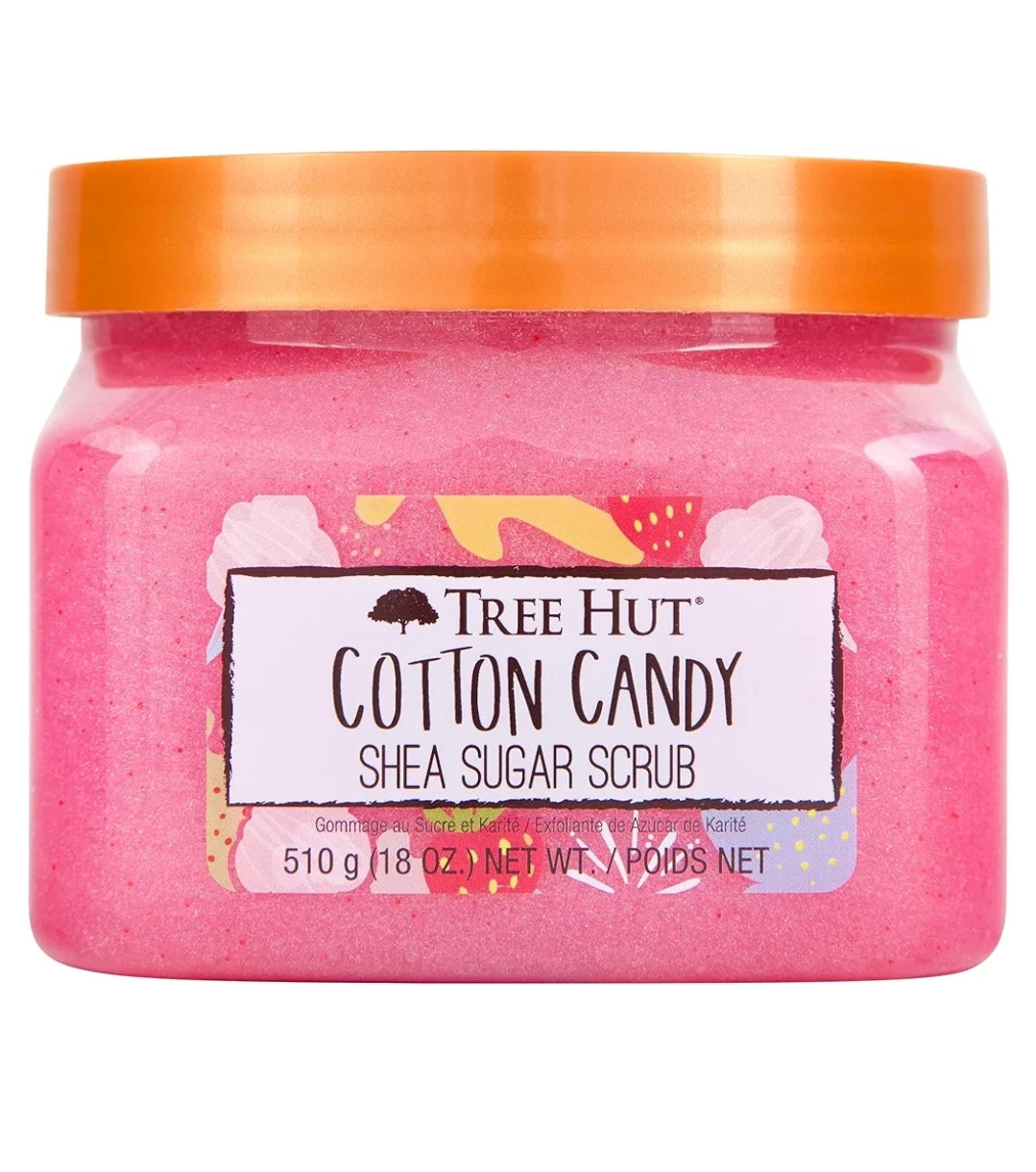 Tree Hut Cotton Candy - Exfoliante corporal hidratante y exfoliante de azúcar de karité, 18 onzas