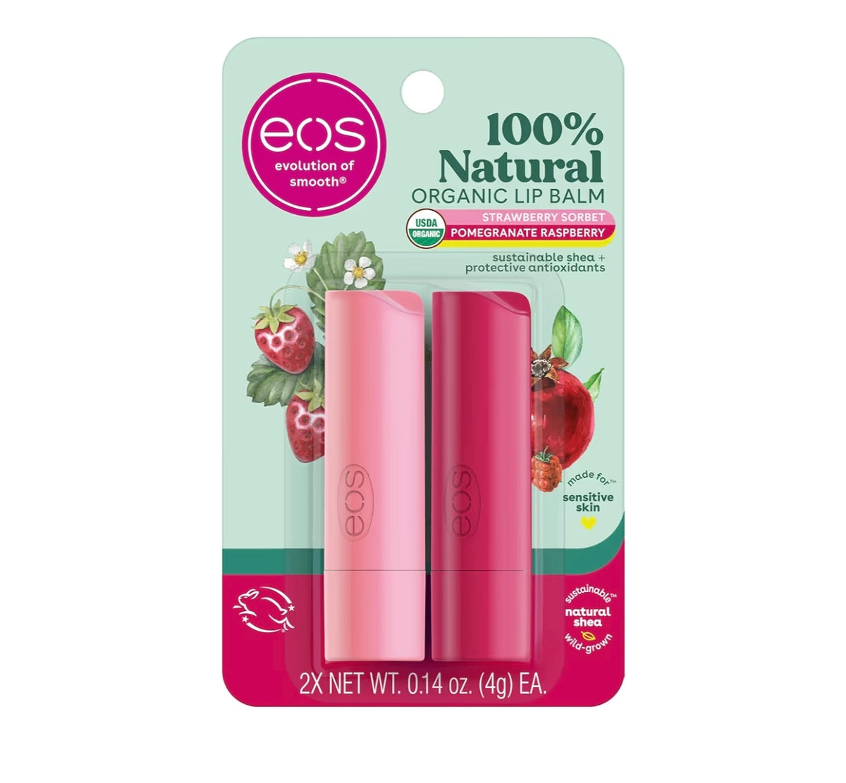 eos Bálsamo Labial 100% Natural y Orgánico Strawberry Sorbet & Pomegranate Raspberry – 2 Pack