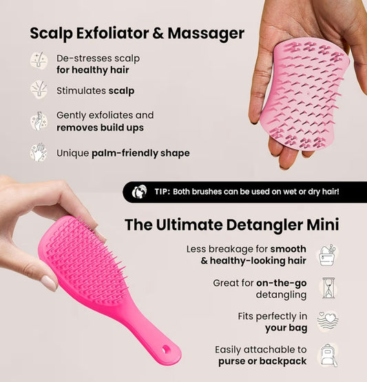 Tangle Teezer Set de Regalo Edición Limitada | Mini Cepillo + Masajeador de Cuero Cabelludo Rosa