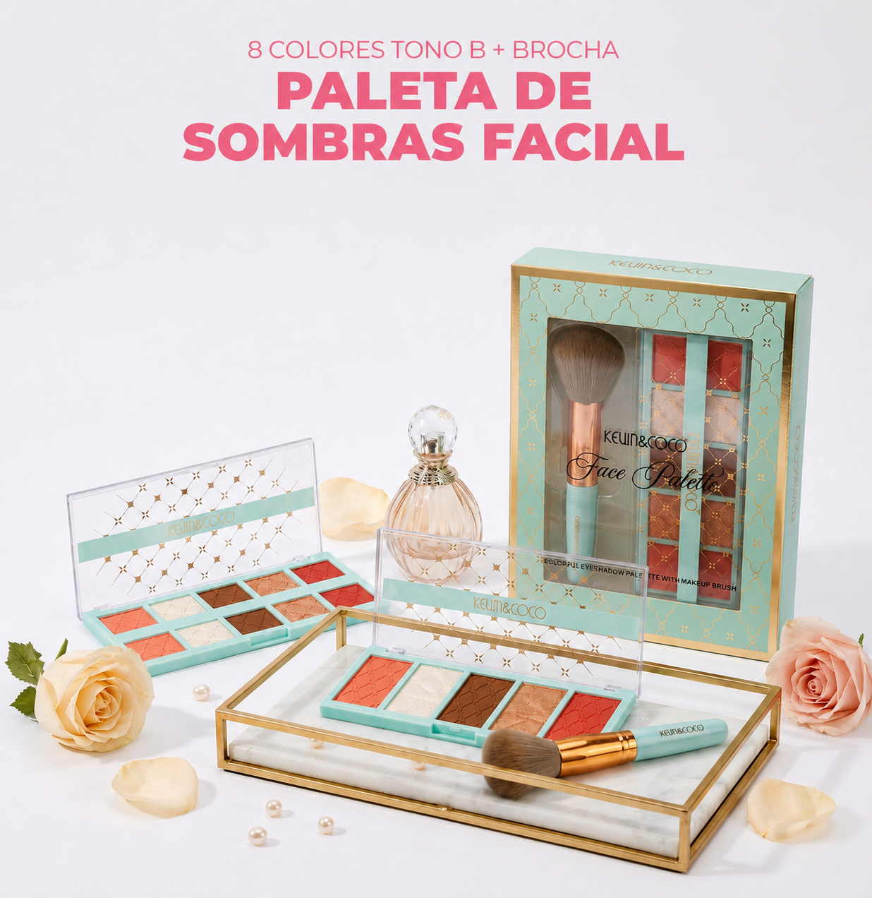 KEVIN & COCO Paleta de Sombras Facial 8 Colores Tono B + Brocha