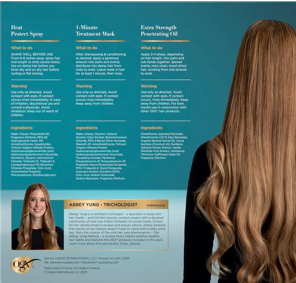 OGX Kit Favorito de Abbey Yung – Reparación y Protección Completa para Cabello Dañado