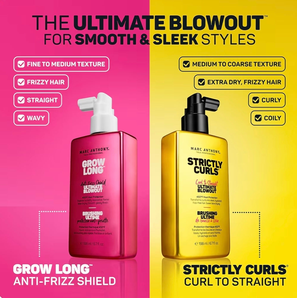 Protector Térmico 450°F, Brillo y Control del Frizz Marc Anthony Anti-Frizz Shield Ultimate Blowout Spray– 6.7 oz