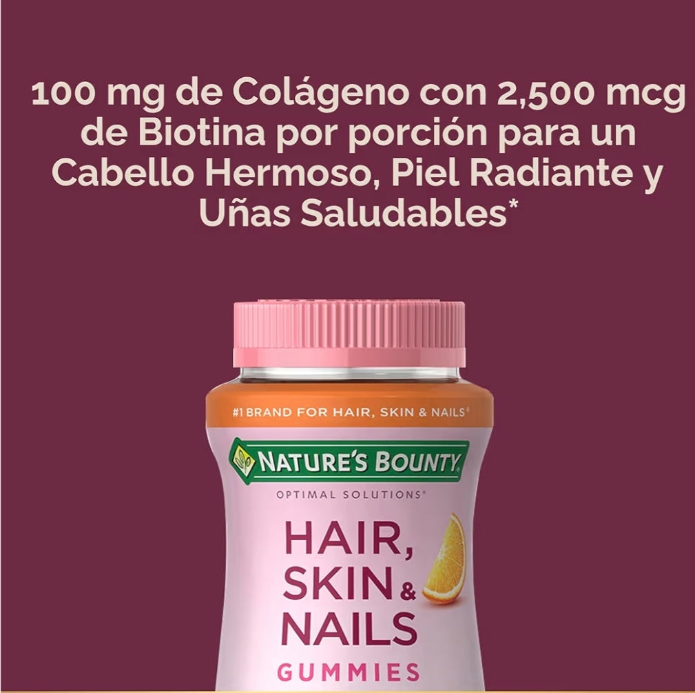Gomitas para Cabello, Piel y Uñas con Colágeno Nature’s Bounty Hair, Skin & Nails Gummies Biotin 80 unidades