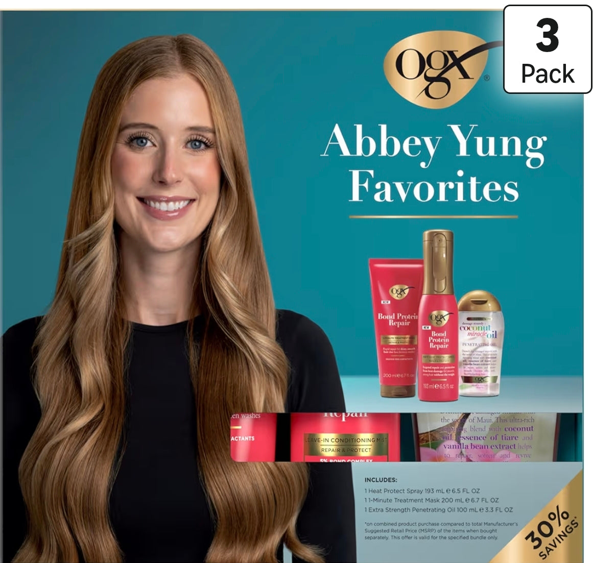 OGX Kit Favorito de Abbey Yung – Reparación y Protección Completa para Cabello Dañado