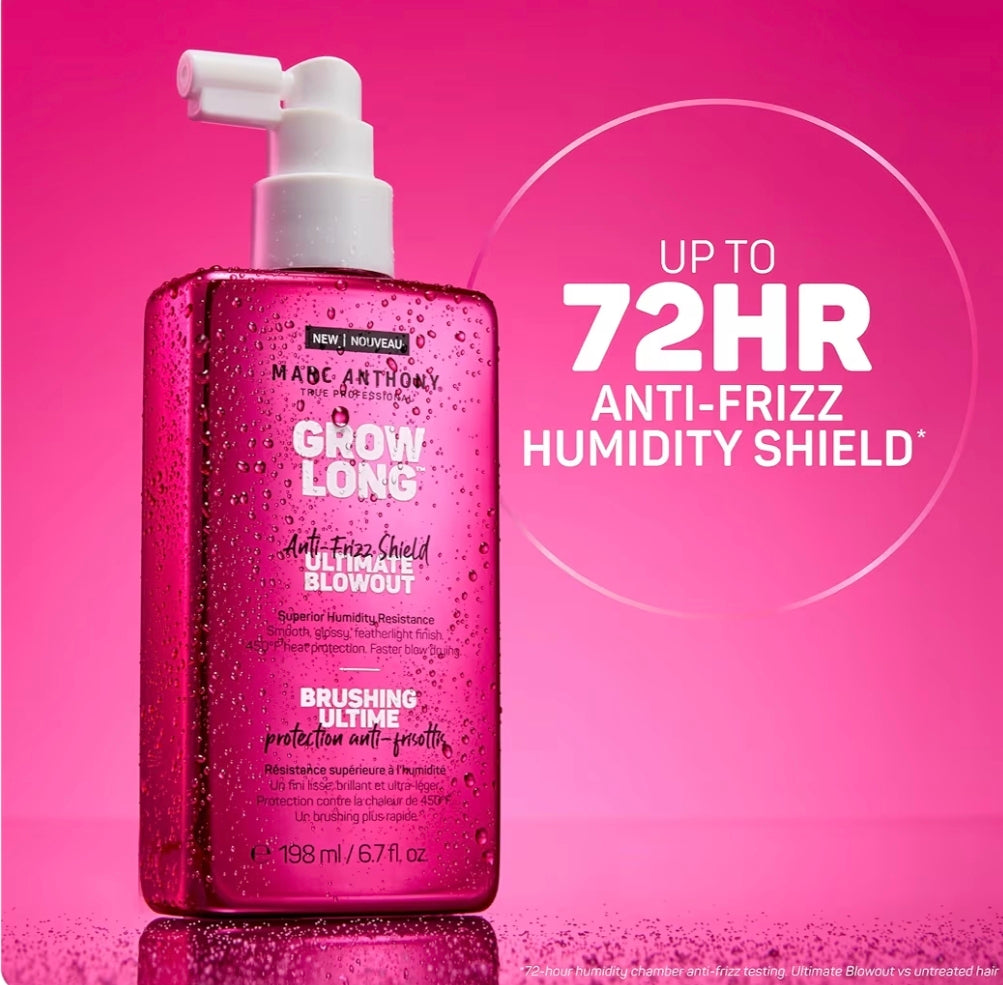 Protector Térmico 450°F, Brillo y Control del Frizz Marc Anthony Anti-Frizz Shield Ultimate Blowout Spray– 6.7 oz