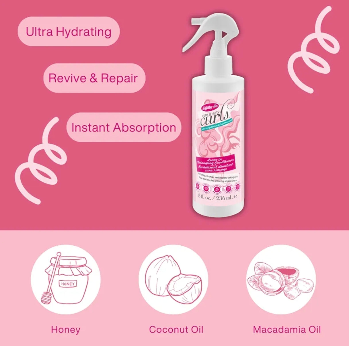 Dippity-Do Kids Acondicionador Desenredante Sin Enjuague para Niñas con Rizos
