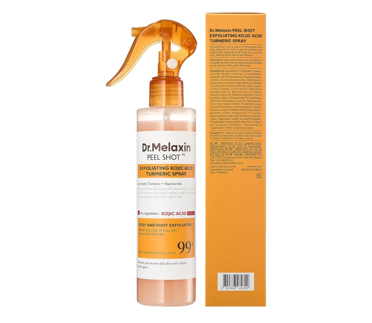 Dr.Melaxin Peel Shot Exfoliante Corporal en Spray con Ácido Kójico y Cúrcuma 200 ml