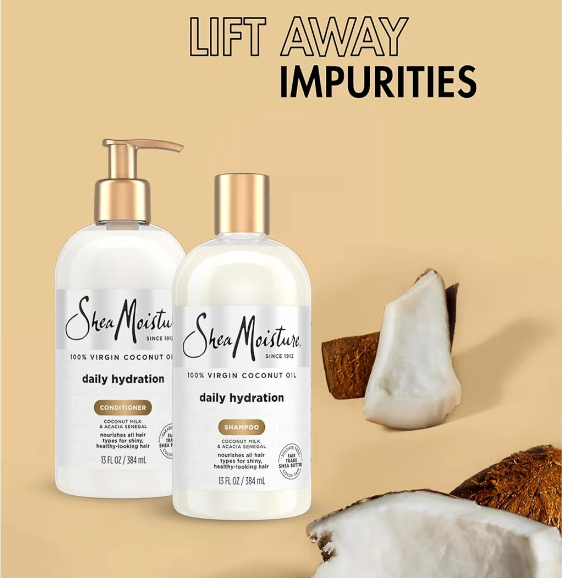 Champú / Acondicionador 100% con aceite de coco  hidratación diaria Shea Moisture