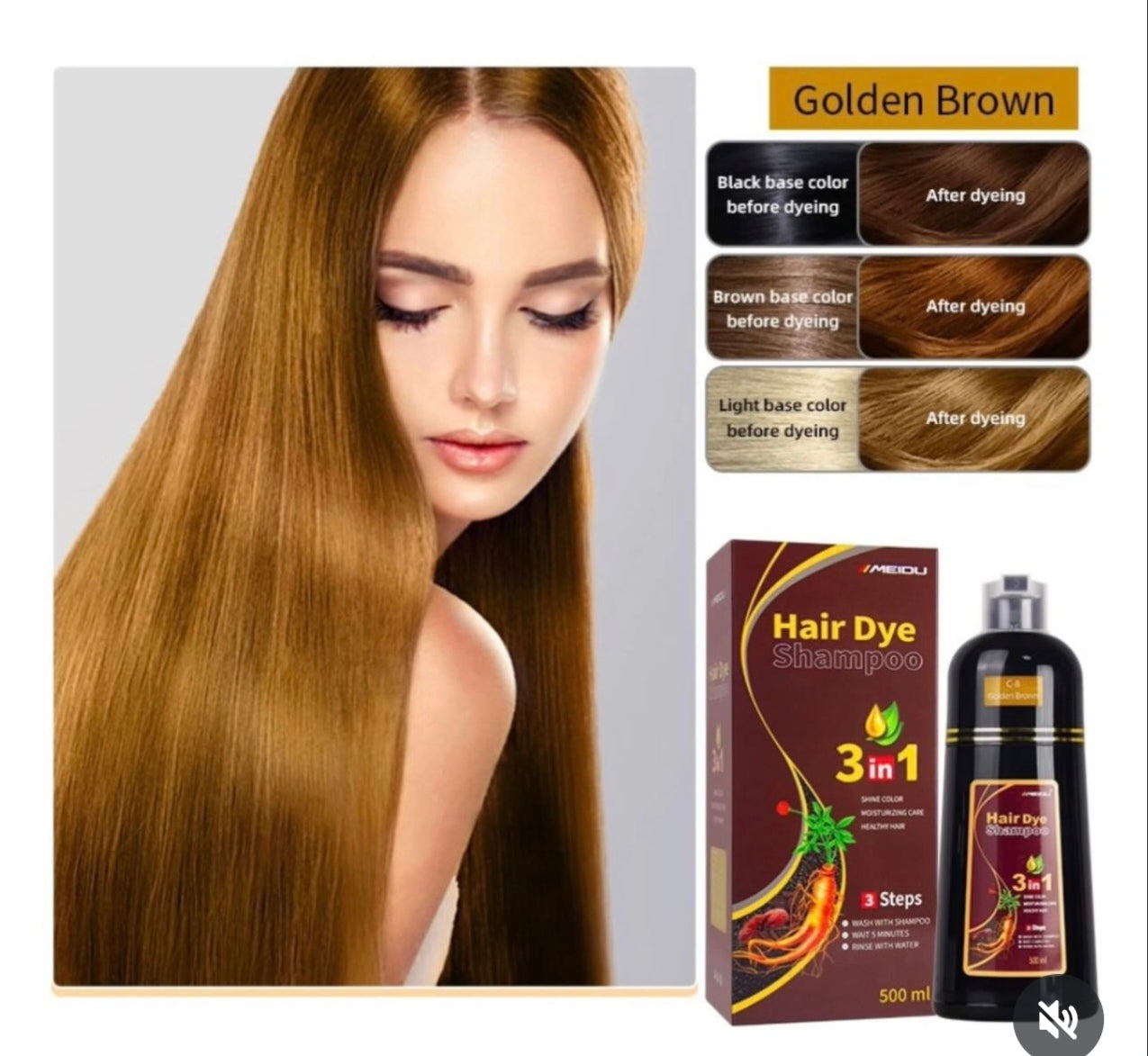 Champú para teñir el cabello instantáneo 3 en 1 de MEIDU, 500 ml