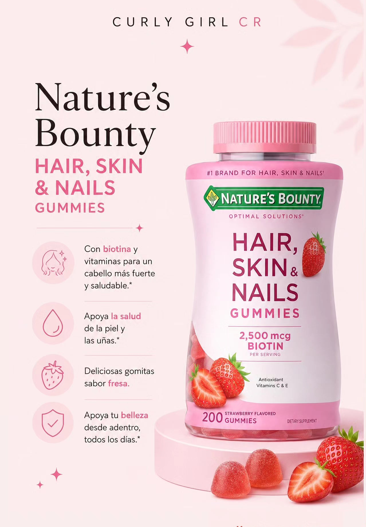 Gomitas para Cabello, Piel y Uñas con Colágeno Nature’s Bounty Hair, Skin & Nails Gummies Biotin