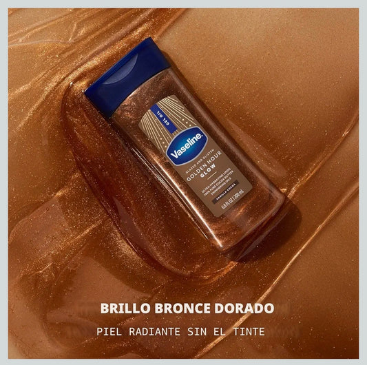 Vaseline Glazed and Glisten Golden Hour - Aceite de gel corporal Glow Vanilla Cocoa brillante con lípidos ultrahidratantes y manteca de cacao 100% pura, 6.8 onzas