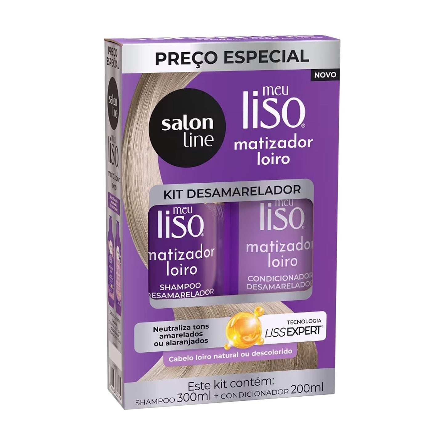 kit de champú y acondicionador Salon Line Meu Liso Matizador Loiro para cabello rubio natural o decolorado.