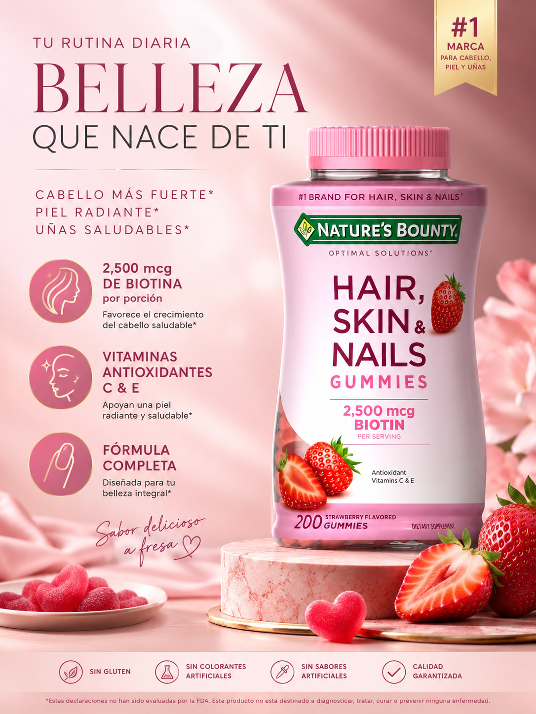 Gomitas para Cabello, Piel y Uñas con Colágeno Nature’s Bounty Hair, Skin & Nails Gummies Biotin