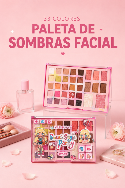 KEVIN & COCO Paleta de Sombras Facial – 33 Colores