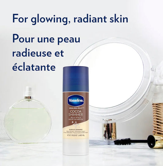 Vaseline Stick Hidratante Iluminador Healing Jelly Cocoa Shimmer con Manteca de Cacao 1.4 oz 40 g
