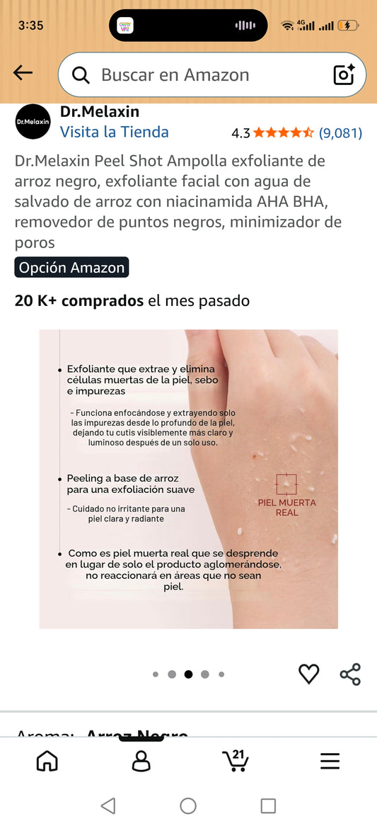 Dr.Melaxin Peel Shot Glow Black Rice Ampoule – Ampolla Exfoliante Facial de Arroz Negro