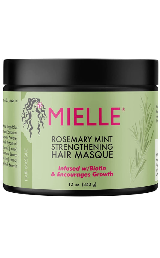 Mascarilla fortalecedora para el cabello, aceite esencial y tratamiento profundo de biotina, reparación milagrosa para cabello seco, dañado y encrespado, Mielle Organics 12 onzas